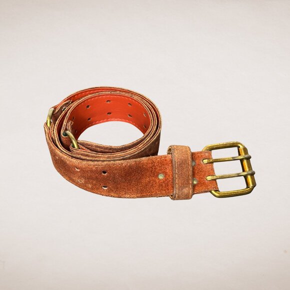 Vintage 40" Brown Nubuck Leather Belt with Orange Smooth Leather Backing - Picture 1 of 7